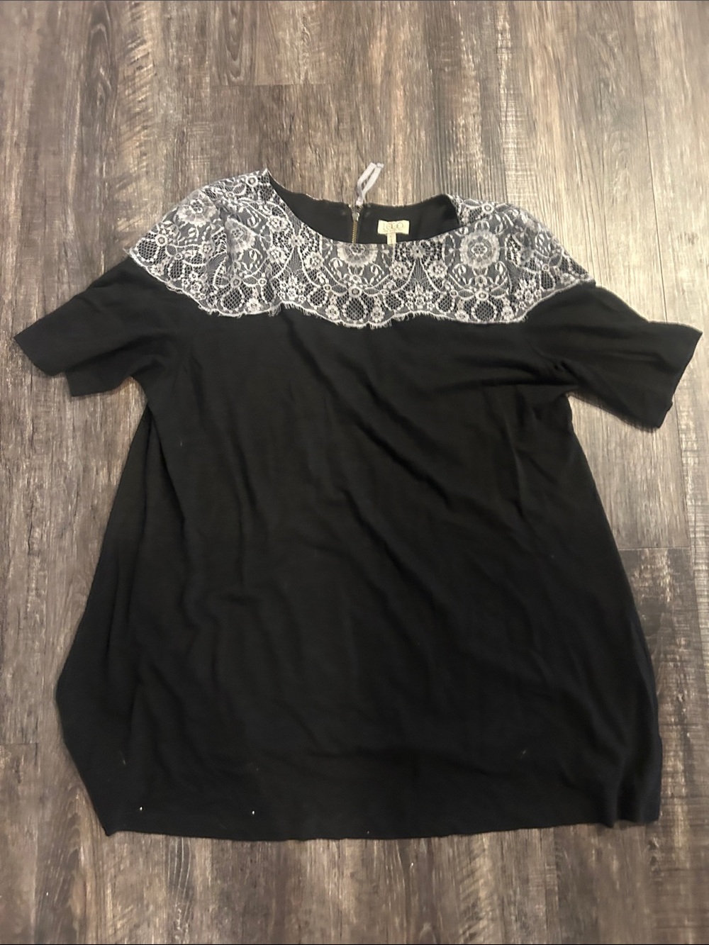 LOGO by Lori Goldstein Black Top with White Lace Yoke